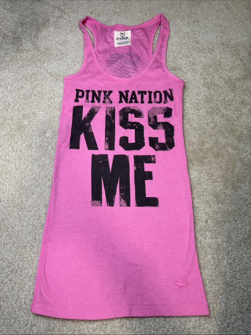 PINK Victoria's Secret Hot Pink Ribbed Graphic Tank